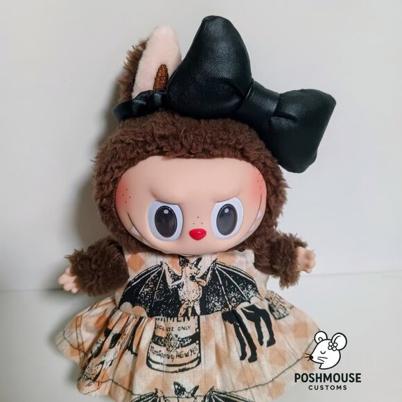 Halloween Bat Print Dress with Faux Leather Bow Labubu Outfit - Picture 5 of 6